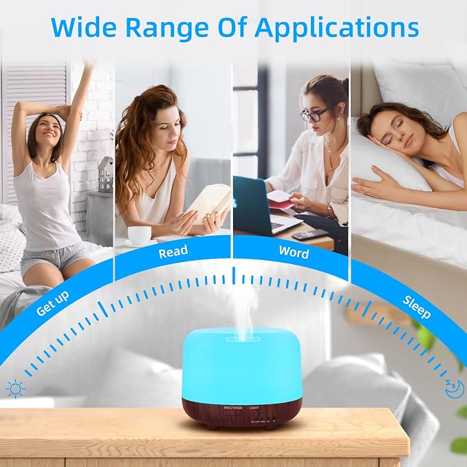 SPLITSKY Essential Oil Diffuser, 300ML Small Room Aromatherapy Diffuser with Remote Control, Quiet Operation, 7-Color LED Light, 4 Timer, Auto-Off, Easy to Clean for Bedroom, Living Room, Office