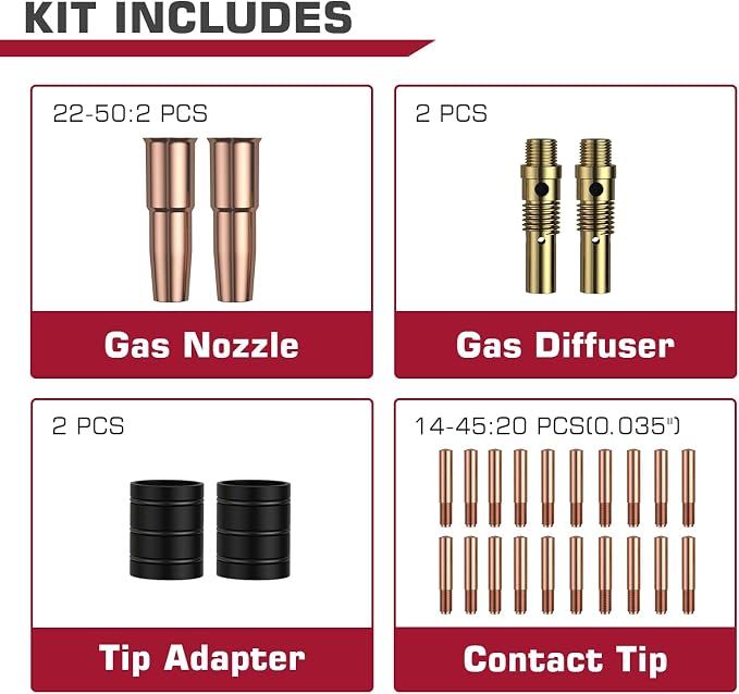 ARCCAPTAIN for Lincoln Weld Part Magnum 200/250 Tweco #2 parts .035" Contact Tip Nozzle Diffuser MIG Welding Gun Accessory Kit for Lincoln Magnum 200/250 Tweco #2 (.035" Accessory Kit)