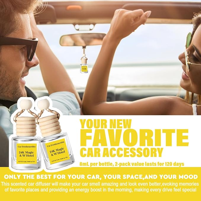 C Classy Hanging Car Air Freshener 2 Pack, 24.K Ma.gicl Essential Oil Diffuser, Long-Lasting Fragrance, Cute Glass Bottle Car Accessories for Women & Men, Made in USA