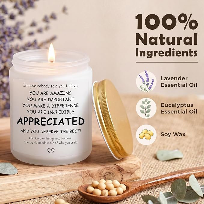 MULCHUM Lavender Scented Candle, Self-Care Cheer Up Gift for Friends, Relaxing Natural Soy Wax Jar Candle for Women Men Employee Appreciation Stress Relief, 7oz 45 Hours Long Lasting Burn