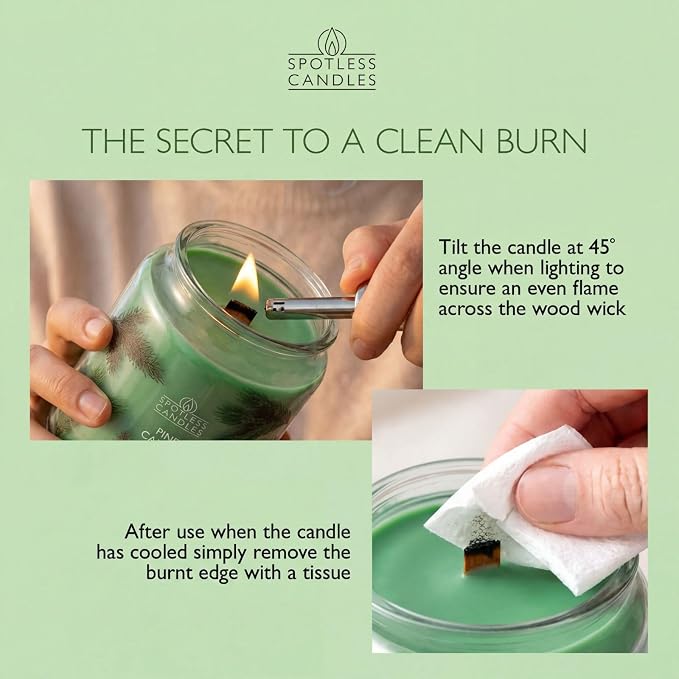 Pine Candle 22oz: 130 Hours Burn Time Hybrid Soy Candles Crackling Wooden Wick, in a Luxury Gift Box in a Protective Shipper by Spotless Candles