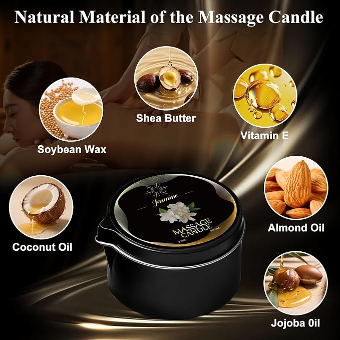 6 Pack Massage Candle Set, Low Temp Scented Massage Oil Candles, Soy & Coconut Oil Based Candles for Home Spa Relaxation
