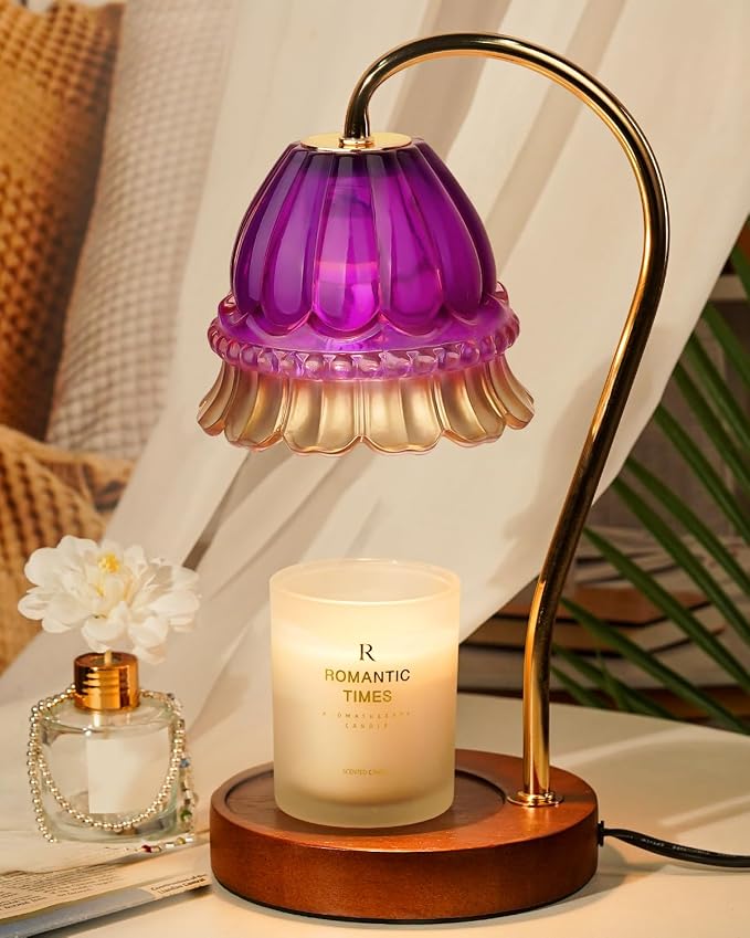 Funistree Flower Candle Warmer Lamp with Timer, Dimmable Candle Lamp Warmer, Christmas Birthday Gifts for Women Mom Her, Housewarming Home Decor, Lotus Wax Warmer for Yankee - Purple Flower 10 Inch