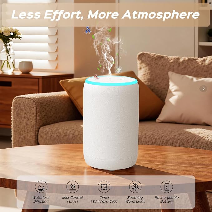 Portable Waterless Essential Oil Diffuser Starter Kit with 7 Lights for Home Car and Office, Compact Scent Diffusers Includes 2 x 20mL Hotel Scent Oils, A Gift Idea for Parents and Friends