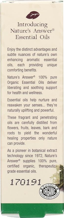 Nature’s Answer USDA Organic Rosemary Essential Oil, 100% Pure | Natural Aromatherapy Oil for Diffuser/Humidifier, Steam Distilled 0.5 fl oz. (15ml) | Made in USA
