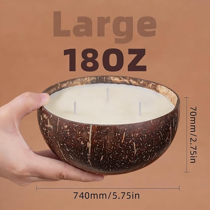 Viyffo Creamy Coconut Scented Candle, Large 18oz 3 Wick Non Toxic Soy Candles, Natural Coconut Shell Candle for Home, Soft & Creamy Aromatherapy for Relaxation & Spring Décor, Gift for Women & Men