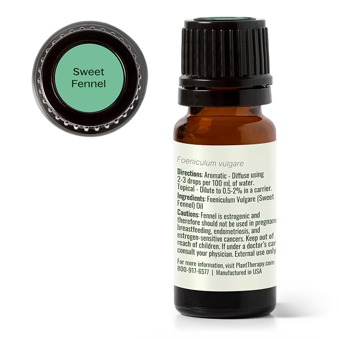 Plant Therapy Sweet Fennel Essential Oil 10 mL (1/3 oz) 100% Pure, Undiluted, Aromatherapy for Attention, Focus, and Digestive Discomfort