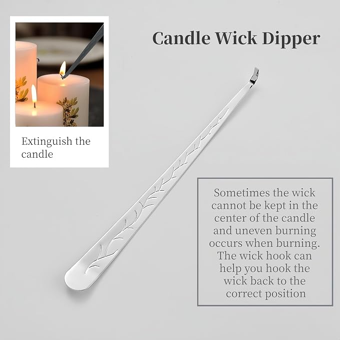 Candle Wick Trimmer，Professional Copper-Nickel Plated Candle Wick Trimmer 2-piece Set, 7.09-inch Silver Scissors with Decorative Patterns, Candle Maintenance Tool with a Ball Head