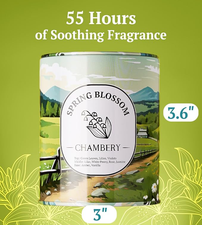 Spring Blossom Candle | New England Countryside View | Light Floral Fragrance Perfect for Spring | Ideal for Mother’s Day Gifting | Soy Wax with Lead-Free Cotton Wick | 55-Hour Burn
