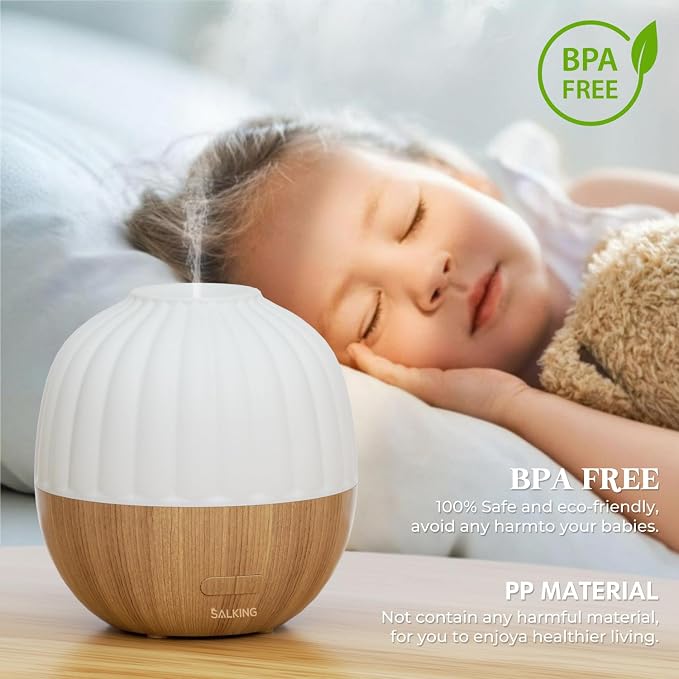 SALKING Essential Oil Diffuser, 300ml Aromatherapy Diffuser for Essential Oils, Ultrasonic Diffuser with Adjustable Mist Mode Timers, Cool Mist Humidifier with 8 Color Lights, for Office Home