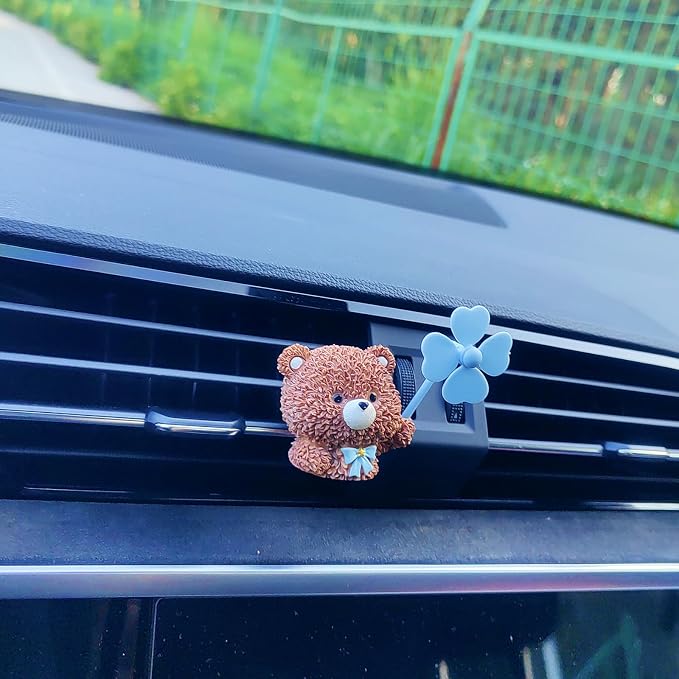 Cute Car Air Freshener Vent Clips, 3D Animal with Mini Fan Diffuser Vent Clip, Air Conditioning Decoration Car Accessories for Women and Men