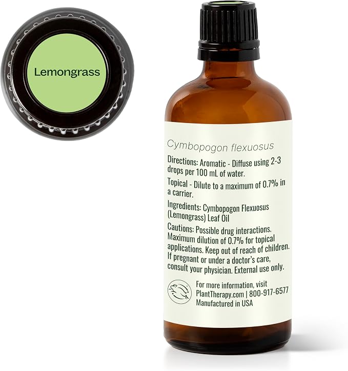 Plant Therapy Lemongrass Essential Oil 100 mL (3.3 oz), 100% Pure, Undiluted, Aromatherapy, Deodorizing, and Immune Support