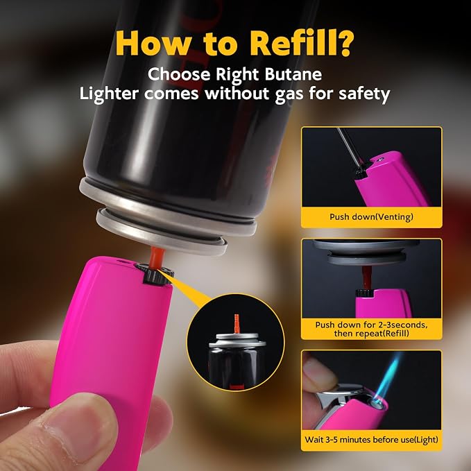 2 Pack Torch Lighter Butane Lighter,Refillable Mini Lighter for Candles Fireworks,Gifts for Friends Or Family Members(NO PREFILLED) (Pink)