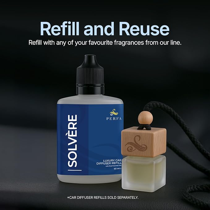 Solvere Diffuser with Vent Clip | Strong Automotive Freshener Long Lasting | Powerful Car Fresheners for Men with Odour Eliminating Technology | Luxury Air Freshener by Perfa