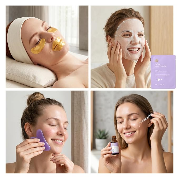 Gifts for Women, Lavender 32 Pcs Bath & Body Gifts Basket Set for Women, Hydrating Facial Skin Care Set, Spa Basket Self-Care Set, Face Sheet Mask, Birthday Gifts, Christmas, Mothers Day, Anniversary