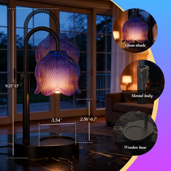 Candle Warmer Lamp with Adjustable Height - Flameless 4-Level Dimmable Wax Warmer, Timer Function & Stylish Design in Multiple Colors (Blue07)