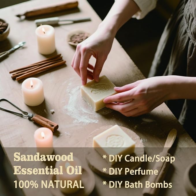 Sandalwood Essential Oil, Sandalwood Oil for Meditation, Yoga, Diffuser, Massage, Skin Care, DIY Soap, Candle, Gift Ready,Sandalwood Fragrance Oil - MLYNKL Essential Oils (16.33 fl oz / 490ml)