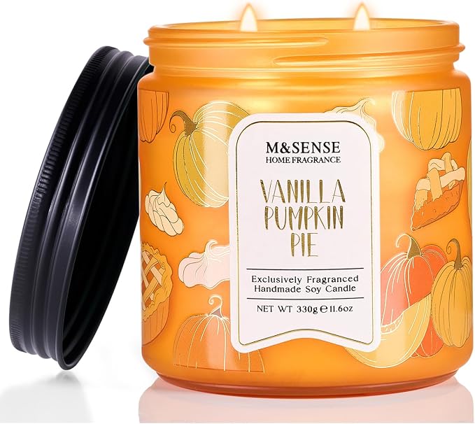 M&SENSE Vanilla Pie Scented Candles, 11.6oz Natural Soy Wax Non Toxic Double Wick 70 Hours Clean Burn Warm Spiced Scent Seasonal Holiday Gifts for Home Decor