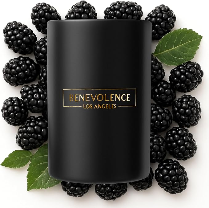 Benevolence LA Premium Black Berries Scented Candle – Long-Lasting, 45-Hour Burn – Luxury Black Wax Soy Candle for Home – Aromatherapy & Room Decor – 10oz