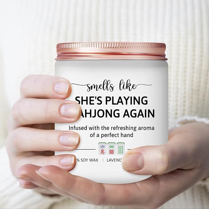 Mahjong Themed Gifts for Women - Mah Jong Accessories & Ornament - Ideas Gifts for Mahjongg Players & Lovers - Mah Jongg Party Christmas Gift for Friends - Lavender Scented Candle