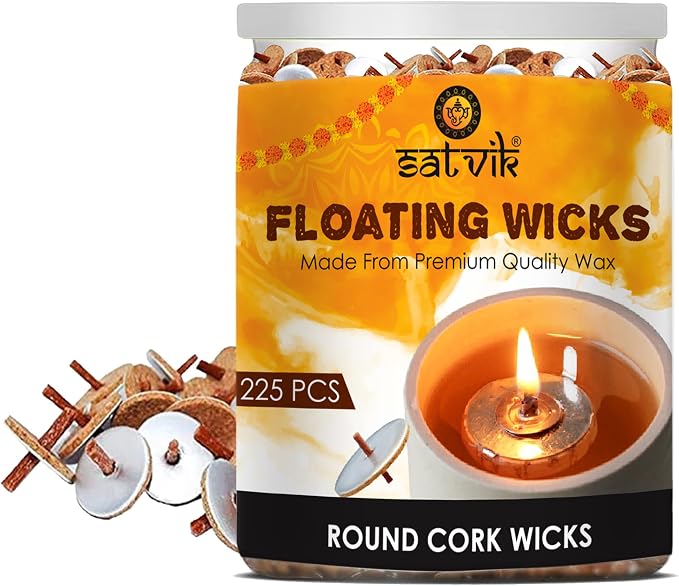 SATVIK STORE 225 Pieces 20mm Round Cork Floating Wicks for Oil Cups & Lamps
