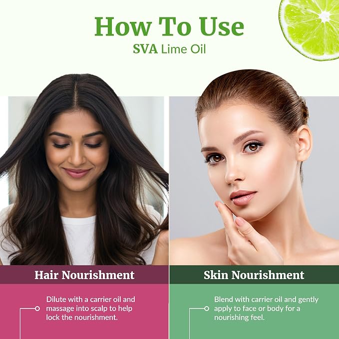 SVA Lime Essential Oil – 4 Fl Oz - for Diffuser, Skin & Hair Care – Ideal for Massage & DIY Blends - with Dropper