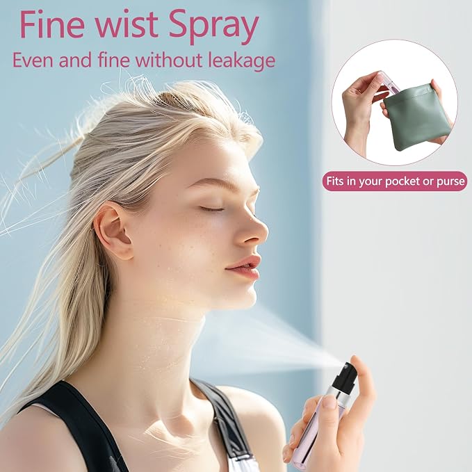 opasyo 4 Pcs Mini Perfume Atomizer Refillable Bottle, 5ml Portable Bottom Fill Scent Dispenser, Leak-Proof Cologne Travel Spray Pump for Purse & Luggage (Silver/Pink/Blue/Black)