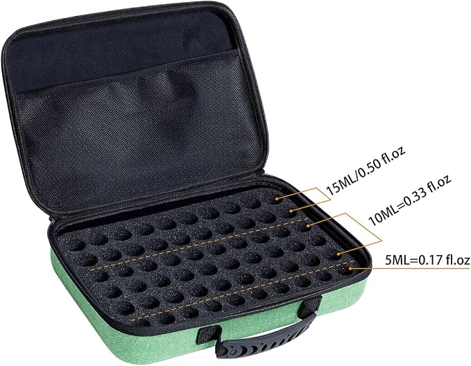 Essential Oils Carrying Case Holds 60 Bottles with Detachable Pad, Green