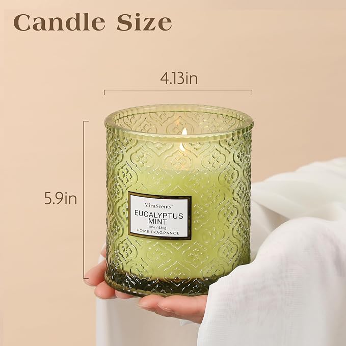 Eucalyptus Mint Scented Candles, Large Natural Soy Candle, 88 Hours Burning Time,Christmas Winter Decorative Candles in Glass, Aromatherapy Candle Gift for Women, 19oz