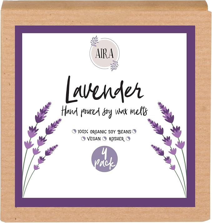 Aira Soy Wax Melt - Organic, Vegan, Kosher, Scented Soy Wax Cubes w/Essential Oil Blends - No Chemical 100% Soy Tart for Electric/Tealight Melters - Hand-Poured Soy Tarts - Lavender - 2 Pack