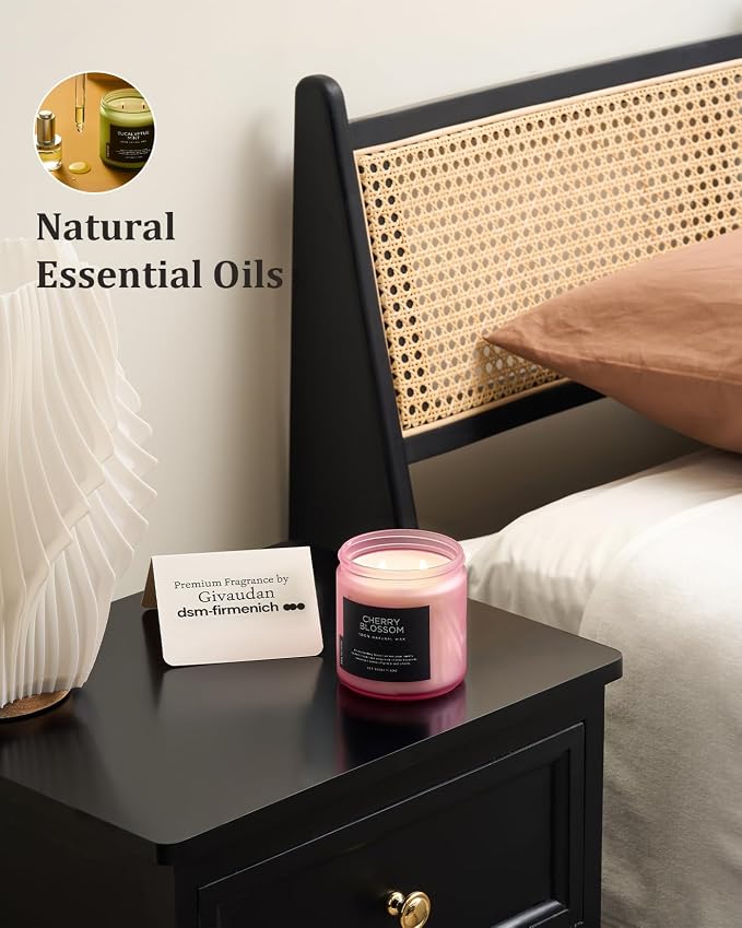 M&SENSE Cherry Blossom Home Scented Candles, 11.6oz Natural Soy Wax, Non-Toxic Clean Burning, 70-Hour Burn Time, Spring Floral Aromatherapy for Stress Relief & Relax, Relaxing Candle Gifts for Mom