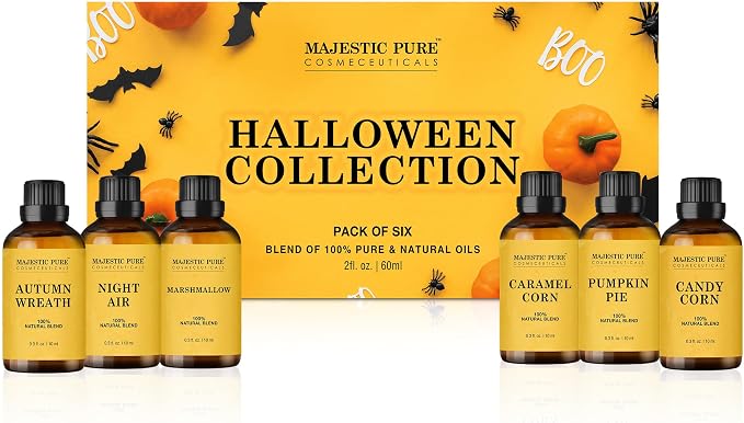 MAJESTIC PURE Essential Oil Blends Gift Set, 100% Pure & Natural Halloween Collection - Autumn Wreath, Pumpkin Pie, Candy Corn, Marshmallow, Night Air, Caramel Corn - 2 Fl oz