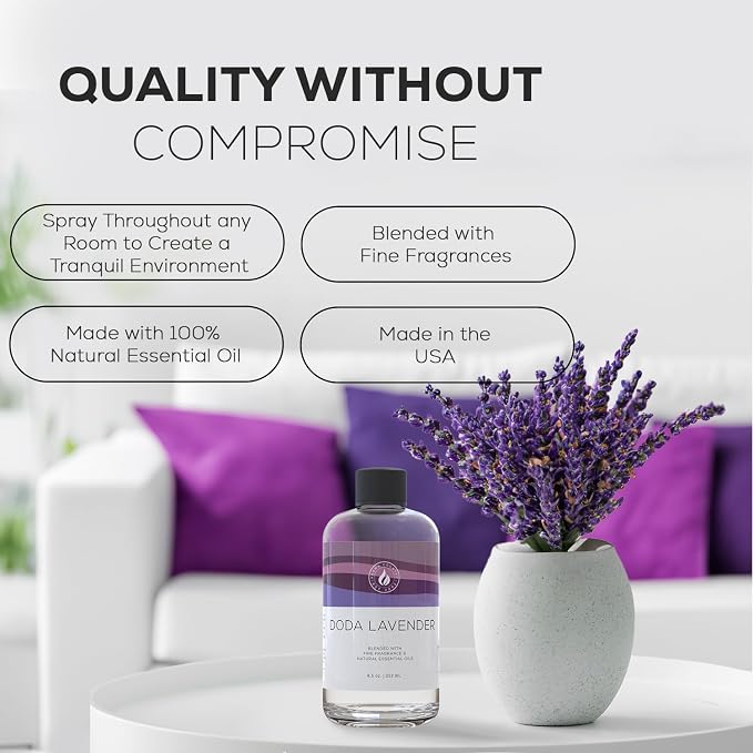 Aroma Country Lavender Fields Diffuser Oil - Luxury Essential Oils for Diffuser Refill & Air Freshener Room Spray - Long-Lasting & Natural Home Fragrance, Scented Oil for Diffusers (8.5 Fl. oz)