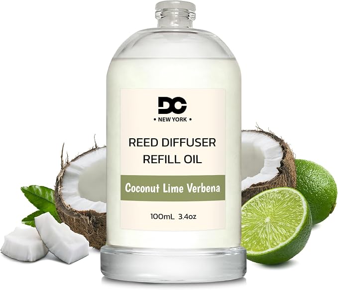 Daniella's Candles Coconut Lime Verbena Reed Diffuser Refill Oil, 3.4oz/100ml, Premium Fragrance Oil, Home Fragrance, Long Lasting Oil for Reed Diffuser