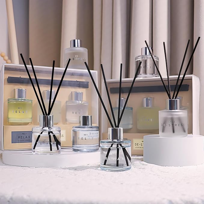 3 Pack Fragrance Diffuser, 50ML Clean Linen Cotton Citrus Aromatherapy Set with 12 Black Fiber Sticks,Air Freshener for Bedroom Bathroom Office