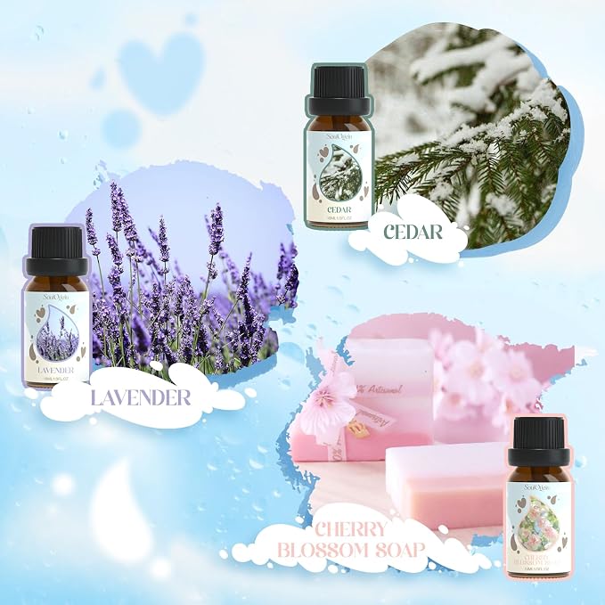 Soulorigin Laundry Fragrance Oils Set, Essential Oil Gift Set for Diffuser, Clean Scent Diffuser Oil, Use with Wool Dryer Balls or Diffuser,Chamomile, Fresh Cotton, Sage, Cedar, Lavender, Cherry Soap