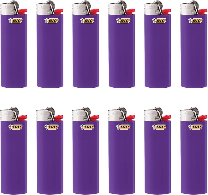 BIC Classic Lighters, Pocket Style, Lighter for Candles, Purple Lighters (Packaging May Vary), 12 Count Pack