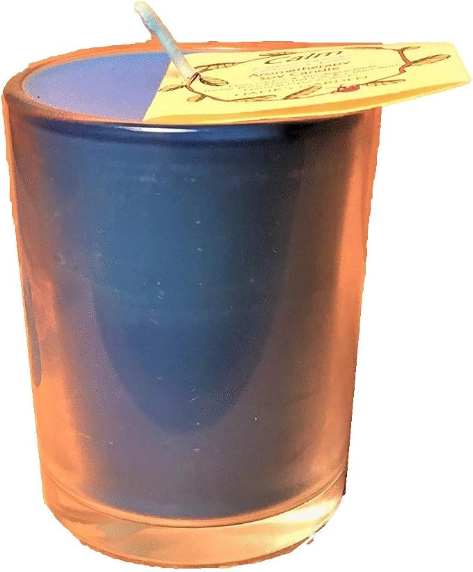 Calm Stress Relief Aromatherapy Soy Wax Candle - Bergamot, Lavender, Geranium, Amber - 100% Pure Essential Oils, Natural Dyes and Wicks, Clean Burn, No Soot, Non GMO (Soy Candle - 3 oz Votive)