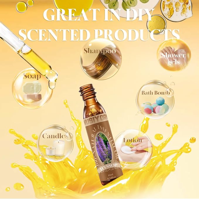 Hyssop Essential Oil 10ML - 100% Pure and Natural Therapeutic Grade Oils for Aromatherapy Diffuser - 0.34 Fl Oz/Hyssop