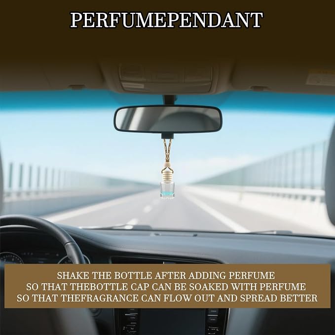 4Pcs Hanging Car Air Freshener, Empty Glass Perfume Bottle Pendant with Wooden Cap, Refillable Drift Freshener Diffuser for Essential Oils - Car Accessories for Women Men-Cylindrical