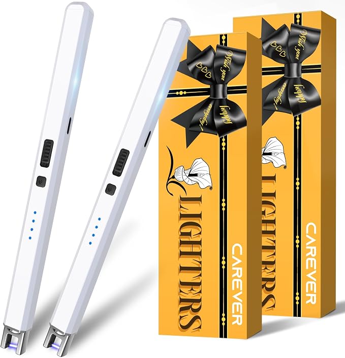 Electric Lighter for Candle USB Rechargeable - 2 Pack Stocking Stuffers for Women Men Mom Birthday Gifts, Upgraded Safety Lock Plasma Arc Lighter with LED Display Flameless Lighter for Grill Cooking