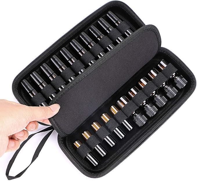 Hipiwe EVA Essential Oils Carrying Case Organizer for 20 Bottles 5ml 10ml Standard and Rollers Bottles Portable Hard Shell Essential Oils Travel Bag Holder for Essential Oils Bottle Storage (Black)