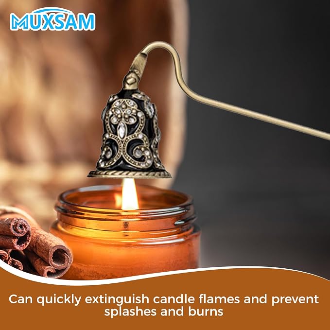 MUXSAM Vintage Candle Snuffer, Candle Extinguisher with Long Handle, Metal Wick Flame Snuffer for Putting Out Candle Flame Safely, Floral Candle Snuffers Accessory for Candle Lovers, Black