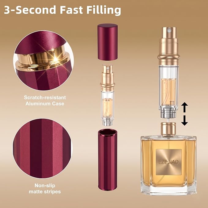 3PCS Perfume Travel Refillable, Perfume Atomizer Travel Perfume Bottle Refillable 5ml, Fast-Filling Leakproof Cologne Travel Bottle, Fragrances Dispenser Perfume Atomizer Spray for Men & Women