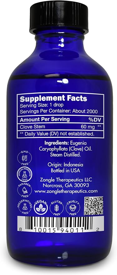 Clove Oil, Food Grade – 100% Pure, Clove, Bud, Essential, Oil, by Zongle Therapeutics, 4 OZ