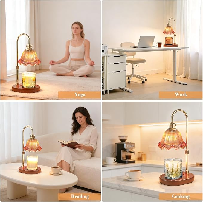 Banbanda Candle Warmer Lamp with Timer Dimmable: Birthday Gifts for Women, Safe Flameless Scent Lamp – Height Adjustable Candle Lamp, Walnut Solid Wood Base, with 2 Bulbs