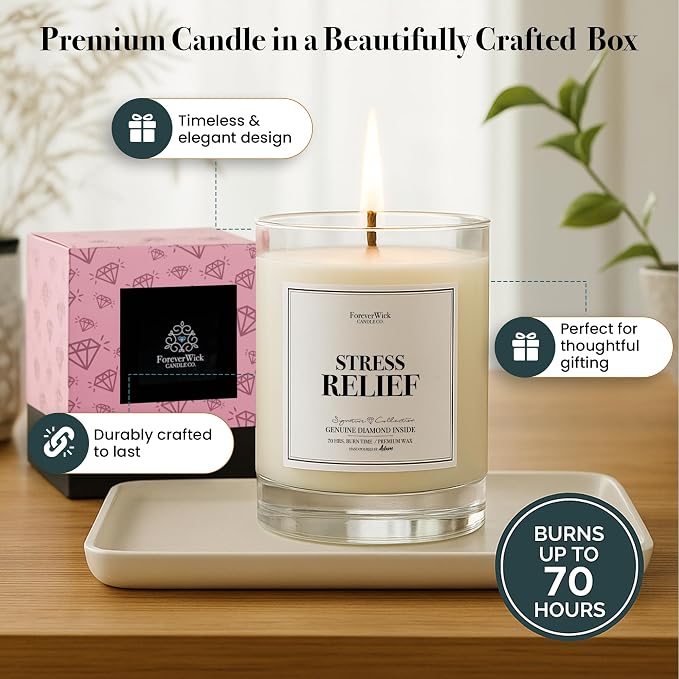 Foreverwick Stress Relief Candle | Diamond Candle Gift | Relaxing Scent | Aromatherapy for Bath, Destress & Clearance | Strong Scented Candles for Decor | 14 oz & 70 Hours Burning Time
