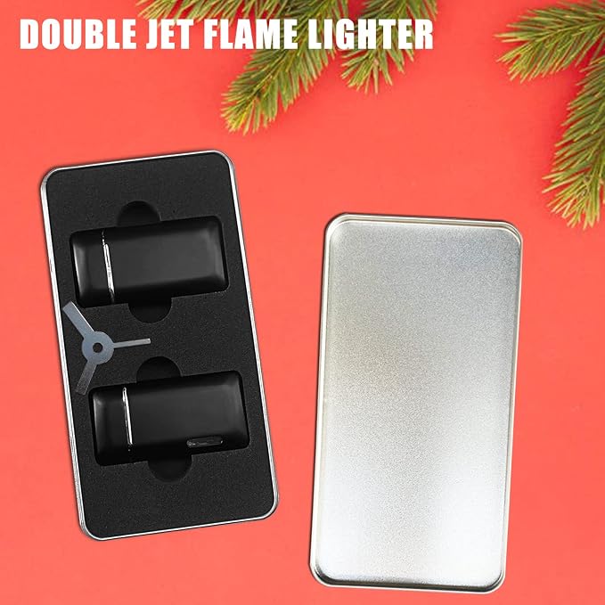 Futlidys 2 Pack Mini Torch Lighter Butane Refillable, Double Flame Butane Lighter with Visible Window, Adjustable Jet Lighter, Great Gifts for Men and Women, Without Gas (Black)
