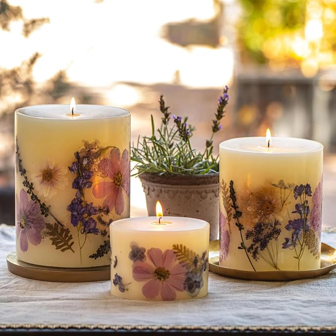 Rosy Rings Round Botanical Candle Roman Lavender - Aromatherapy, Luxury Candles, Long Lasting, Botanical Candles, Candle Gift Sets, Home Decor (Small)