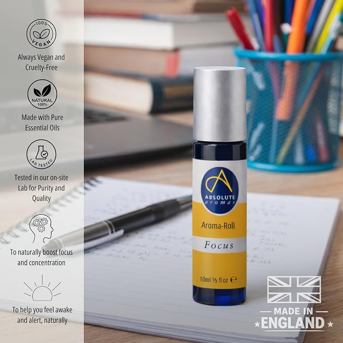 Absolute Aromas Focus Aroma-Roll Roller Ball - Contains 100% Pure, Natural Rosemary, Basil, Bergamot Essential Oil
